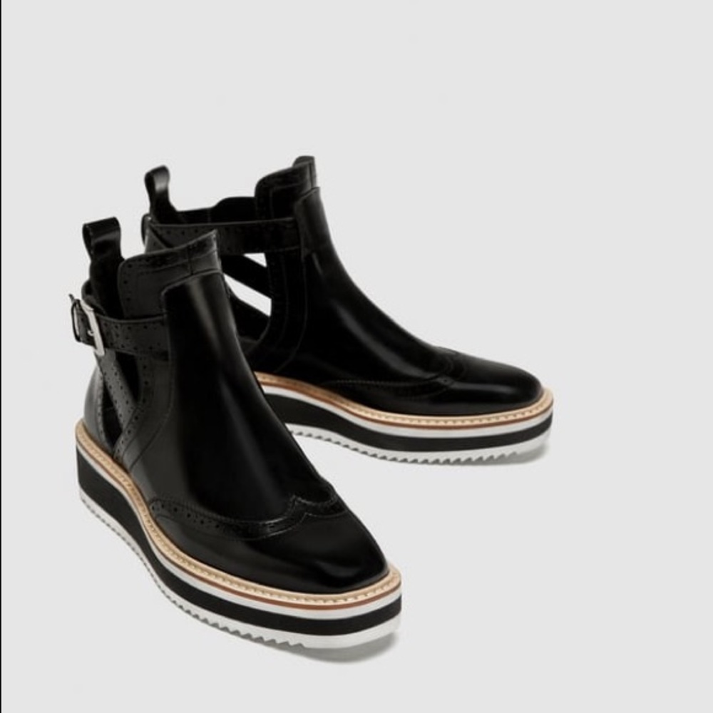 NEW Zara Flat Cut-Out Ankle Boots Size 8